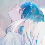  1girl bangs blue_hair closed_eyes commentary_request dappled_sunlight eyelashes face facing_up from_side head_tilt highres lips long_hair original parted_lips portrait shirt sidelocks sion001250 solo sunlight white_shirt 