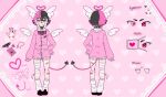  1other androgynous angel_wings bandages bandaid black_hair character_sheet choker collar cupid_(artist) cupid_(vtuber) demon_tail full_body hair_ornament hairclip heterochromia indie_virtual_youtuber multicolored_hair pale_skin pink_eyes pink_hair pointy_ears spiked_collar spikes split-color_hair tail thick_thighs thighs violet_eyes virtual_youtuber wings 