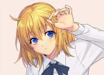  1girl ahoge alternate_hairstyle artoria_pendragon_(fate) bangs blonde_hair blue_eyes blue_ribbon commentary_request eyebrows_visible_through_hair fate/stay_night fate_(series) hair_between_eyes long_hair long_sleeves looking_at_viewer ribbon saber solo zanshi 