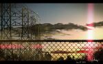  artist_name chain-link_fence clouds commentary_request dated diffraction_spikes english_text fence gradient_sky industrial letterboxed no_humans original outdoors partial_commentary power_lines scenery signature sky sunset tagme transmission_tower tree waisshu_(sougyokyuu) 