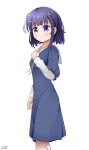  1girl birthday blue_eyes blue_hair chestnut_mouth dress eyebrows_visible_through_hair fuiba_fuyu gochuumon_wa_usagi_desu_ka? hair_ornament hairclip highres long_sleeves looking_at_viewer purple_hair sailor_dress solo wlldsake 