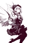  1girl absurdres arm_belt ascot d&#039;orsay_heels dress hat high_heels highres monochrome mystia_lorelei shirt short_hair stank thigh-highs touhou wings 