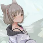  1girl animal_ear_fluff animal_ears bangs braid cat_ears chest_jewel closed_mouth eyebrows_visible_through_hair frown gem grey_hair highres jacket mio_(xenoblade) multicolored_hair open_clothes open_jacket redhead remaco short_hair solo tank_top two-tone_hair upper_body white_jacket xenoblade_chronicles_(series) xenoblade_chronicles_3 yellow_eyes 