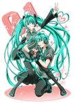  1boy brother_and_sister female hatsune_miku hatsune_mikuo male teal_hair vocaloid 