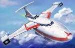  aircraft airplane atelier_masaki blue_sky clouds commentary_request day flying jet no_humans outdoors sky ultra_series ultraman_neos_(series) vehicle_focus 