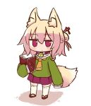  1girl animal_ears bangs blonde_hair blush book borrowed_character brown_collar closed_mouth collar commentary_request eyebrows_visible_through_hair fox_ears fox_girl fox_tail full_body goldens_waves green_shirt hair_between_eyes hair_bun hair_ornament holding holding_book kemomimi-chan_(naga_u) long_sleeves looking_at_viewer necktie open_book orange_necktie original pleated_skirt purple_skirt red_eyes ribbon-trimmed_legwear ribbon_trim shadow shirt skirt sleeves_past_fingers sleeves_past_wrists solo standing tail thigh-highs white_background white_legwear 