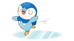  animal_focus closed_eyes commentary_request creature full_body happy leg_up no_humans official_art open_mouth piplup pokemon pokemon_(creature) project_pochama solo standing standing_on_one_leg tongue white_background 