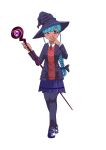  absurdres aqua_hair blazer bow braid braided_ponytail hat high_guardian_spice highres jacket mary_janes sage_high_guardian_spice shoes skirt staff thigh-highs witch witch_hat 