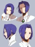  1girl closed_mouth from_side gloves highres looking_at_viewer looking_down miang_hawwa oyasu_(kinakoyamamori) profile purple_hair short_hair simple_background smile solo violet_eyes xenogears 