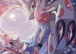  claws closed_mouth commentary_request evolutionary_line grey_fur highres hisuian_zoroark hisuian_zorua looking_back macham_jaeger no_humans outdoors pokemon pokemon_(creature) snowing yellow_eyes 