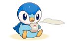  :o blue_eyes commentary_request cup holding holding_cup no_humans official_art open_mouth piplup pokemon pokemon_(creature) project_pochama sitting solo steam toes tongue white_background 