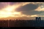  artist_name building city_lights cityscape clouds cloudy_sky commentary_request dated diffraction_spikes highres letterboxed mountainous_horizon no_humans original outdoors scenery signature sky skyscraper sunset waisshu_(sougyokyuu) watermark 