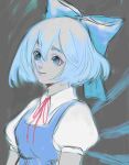  1girl blue_bow blue_eyes blue_hair bow cirno highres ice ice_wings red_neckwear skullchimes solo touhou wings 