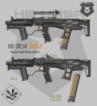  absurdres assault_rifle bullet cartridge character_sheet chinese_commentary commentary_request gun highres hniu no_humans original rifle science_fiction shell_casing weapon 