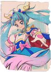 1girl ahoge blue_cape blue_eyes blue_hair brooch cape cure_sky detached_sleeves earrings gradient_hair hirogaru_sky!_precure jewelry kamikita_futago long_hair magical_girl multicolored_hair official_art pink_hair precure puffy_detached_sleeves puffy_sleeves single_sidelock smile solo sora_harewataru twintails two-sided_cape two-sided_fabric very_long_hair wing_brooch wing_hair_ornament