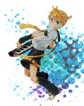  blonde_hair blue_eyes headphones headset highres instrument kagamine_len keytar male necktie shorts solo vocaloid yayu_(yamatakabou) 