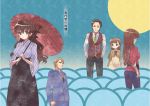  3girls bad_id black_hair blonde_hair brown_hair child formal japanese_clothes kimono long_hair multiple_boys multiple_girls necktie oriental_umbrella rom_sen suit umbrella umineko_no_naku_koro_ni ushiromiya_eva ushiromiya_krauss ushiromiya_natsuhi ushiromiya_rosa ushiromiya_rudolf vest yagasuri young 