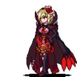  blonde_hair cape gif kenkou_kurosu monster_girl pixel_art red_eyes ribbon sprite vampire 