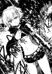  bikini_top black_rock_shooter black_rock_shooter_(character) black_rock_shooter_(cosplay) breasts cosplay female_protagonist_(persona_3) midriff monochrome navel persona persona_3 persona_3_portable segami_daisuke short_hair short_shorts shorts solo underboob 