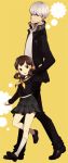  brown_hair child doujima_nanako grey_eyes grey_hair hand_in_pocket highres narukami_yuu persona persona_4 saeuchobab school_uniform seta_souji short_hair tonkotsu_ramen twintails 