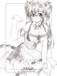  animal_ears apron bell bowtie breasts cat_ears cat_tail cleavage dress elbow_gloves frilled_thighhighs frills garter_belt garters gloves hair_ornament hair_ribbon jingle_bell maid maid_headdress monochrome original ribbon solo tail thigh-highs thighhighs twintails 