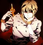  1boy blonde_hair bracelet casual chess_piece gilgamesh highres jewelry necklace red_eyes solo usus0x0 v-neck 