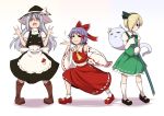  3girls alternate_costume animal_ears blonde_hair blush bow braid cat cat_ears cosplay detached_sleeves hair_bow hair_over_one_eye hair_ribbon hair_tubes hairband hakurei_reimu hakurei_reimu_(cosplay) hands_in_sleeves hat hoshi_shouko idolmaster idolmaster_cinderella_girls kirisame_marisa kirisame_marisa_(cosplay) konpaku_youmu konpaku_youmu_(cosplay) konpaku_youmu_(ghost)_(cosplay) koshimizu_sachiko long_hair multiple_girls open_mouth ribbon shachi_kamaboko shirasaka_koume short_hair silver_hair skirt smile sword touhou weapon whiskers witch_hat 