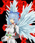  ayanami_rei ayanami_rei_(cosplay) bad_id blue_eyes blue_hair bow cirno cosplay crossover engrish hair_bow highres libus neon_genesis_evangelion plugsuit ranguage short_hair solo touhou wings 