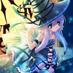  artist_request bow character_request clock green_eyes ribbon silver_hair smile solo thigh-highs witch witch_hat 