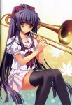  error highres instrument kao_no_nai_tsuki kuraki_suzuna long_hair ponytail purple_hair school_uniform thigh-highs thighhighs trombone very_long_hair 