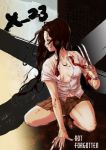  black_hair blood claws female inugami_mokekiyo long_hair marvel miniskirt necktie school_uniform shirt skirt solo squat white_shirt wristband x-23 x-men 