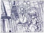  armor blue braid buront candle clenched_hand closed_eyes crossed_legs crossover dutch_angle final_fantasy final_fantasy_xi graphite_(medium) hands_clasped hat izayoi_sakuya maid monochrome remilia_scarlet sakino_shingetsu short_hair sitting sketch the_iron_of_yin_and_yang touhou traditional_media twin_braids v_arms wrist_cuffs 