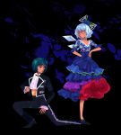  androgynous antenna antennae cirno closed_eyes crossdressinging dancing dress flamenco formal fu_(mushibun) fu_(pixiv) kneeling multiple_girls pant_suit reverse_trap short_hair standing_on_one_leg suit touhou tuxedo wriggle_nightbug 