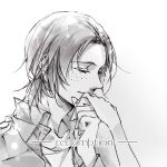  1girl achillesanger closed_eyes english freckles hand_kiss kiss monochrome shingeki_no_kyojin short_hair ymir_(shingeki_no_kyojin) 