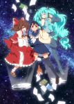  3girls crossover hakurei_reimu hatsune_miku highres multiple_girls original takanashi_ringo thighhighs touhou vocaloid 