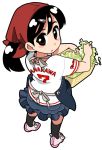  baseball_uniform basket black_hair blush cabbage looking_back mitsumoto original red_eyes skirt solo sportswear 