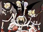  blonde_hair capelet christmas elis_(touhou) flandre_scarlet gengetsu hand_on_hip hat kurumi_(touhou) long_hair pointy_ears red_eyes remilia_scarlet ribbon santa_hat shinki_(artist) squatting touhou touhou_(pc-98) wings yellow_eyes 