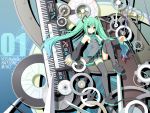  akashio_(loli_ace) aqua_hair blue_eyes detached_sleeves hatsune_miku headset highres instrument keyboard_(instrument) legs long_hair necktie shoes skirt smile solo synthesizer thigh-highs thighhighs twintails vocaloid wallpaper 