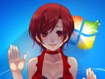  breasts cleavage fourth_wall hands lips meiko nez-doll red_eyes red_hair redhead short_hair smile solo vocaloid windows 