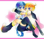  2boys blush hatsune_mikuo kagamine_len sitting vocaloid 