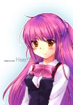  english futaki_kanata hair_bobbles hair_ornament kanae_funwa little_busters!! long_hair purple_hair school_uniform 