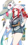  akari_(pokemon) blue_eyes bob_cut colored_skin cosplay curvy gardevoir green_skin highres holding holding_poke_ball kenron_toqueen multicolored_skin original poke_ball poke_ball_(legends) pokemon pokemon_(creature) pokemon_(game) pokemon_legends:_arceus red_eyes redhead tomatita two-tone_skin white_skin 