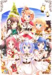  6+girls :d ;d blush bow bowtie capelet chinese_commentary christmas framed gochuumon_wa_usagi_desu_ka? highres hoto_cocoa jouga_maya kafuu_chino kirima_sharo looking_at_viewer multiple_girls natsu_megumi one_eye_closed open_mouth painter-lhb rabbit_house_uniform smile ujimatsu_chiya 