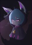  1girl bangs black_background black_robe closed_mouth dasi_(kwts3227) green_hair highres hood hood_up league_of_legends long_sleeves pink_eyes shadow short_hair slit_pupils solo vex_(league_of_legends) yordle 