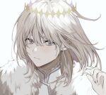  1boy bangs blonde_hair blue_eyes butterfly_wings cape closed_mouth crown diamond_hairband fate/grand_order fate_(series) fur-trimmed_cape fur_trim insect_wings long_hair long_sleeves looking_at_viewer male_focus nozz177 oberon_(fate) solo wings 