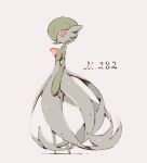  aozukikawasemi bob_cut closed_mouth dot_mouth full_body gardevoir green_hair grey_background hair_over_one_eye hatching_(texture) linear_hatching looking_at_viewer looking_to_the_side pokedex_number pokemon pokemon_(creature) simple_background solo standing traditional_media 