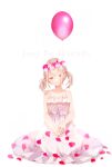  1girl absurdres azusawa_kohane balloon bare_arms brown_eyes collarbone crying crying_with_eyes_open dot_nose dress english_text eyebrows_visible_through_hair flat_chest flower full_body hair_between_eyes hair_over_one_eye half-closed_eyes head_tilt head_wreath highres just_be_friends_(vocaloid) light_blush light_brown_hair light_smile limited_palette looking_at_viewer nuko_0108 on_floor parted_lips petals pink_flower pink_rose pink_theme project_sekai rose rose_petals short_twintails simple_background sitting sleeveless sleeveless_dress solo song_name spaghetti_strap streaming_tears tears text_focus twintails v_arms white_background white_dress white_flower white_rose 