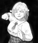  1girl absurdres fusion greyscale highres hololive hololive_english incoming_attack incoming_punch monochrome princess_fiona punching shrek_(series) solo watson_amelia xyanaid 