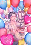  1boy 1girl balloon breasts character_request closed_mouth gensou_suikoden highres short_hair simple_background smile white_background 
