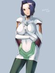  1girl 2021 artist_name blue_eyes breasts dated dress gloves highres looking_at_viewer miang_hawwa oyasu_(kinakoyamamori) pantyhose purple_hair short_hair simple_background smile solo xenogears 